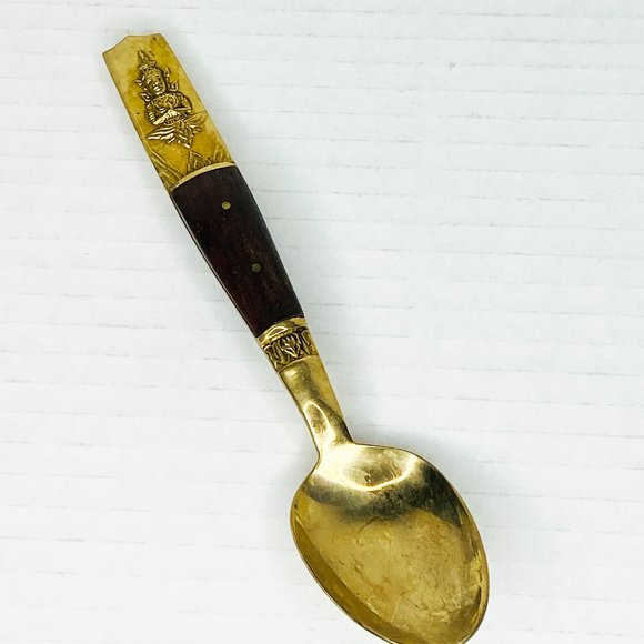 Vintage 1970s Thailand Brass and Wood Decorative Spoon - Picture 2 of 8